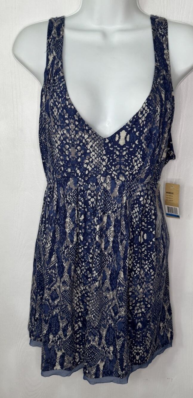 DKNY Jeans Sleeveless Tunic WOMENS size XL Snakeskin Blue Top V-neck NEW